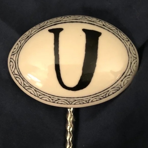 Anthropologie Molly Hatch letter U monogram ceramic wall hook chrome-plated iron - Picture 3 of 7